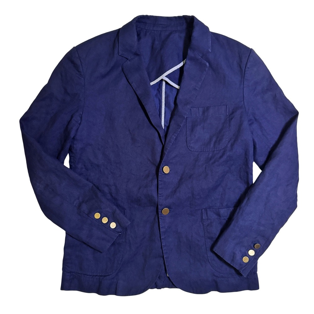 Vince Blazer M Navy Blue Linen Blend Two Button Patch Pocket Casual Sport Coat